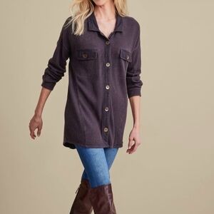 Soft Surroundings 'Audra' Waffle Knit Purple Brown Button-Up Top Womens Small